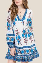 Francesca Inchess Jasmine Floral Border Shift Dress - Blue