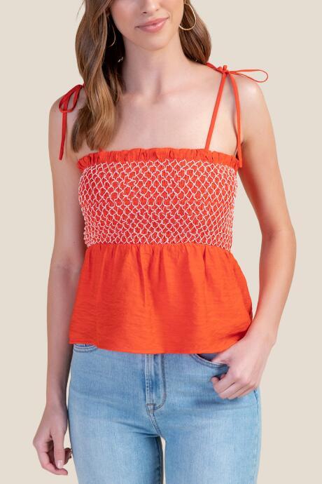 Francesca's Catherine Smocked Tank Top - Orange