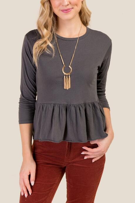 Francesca Inchess Harriet Crew Neck Peplum Top - Heather Gray