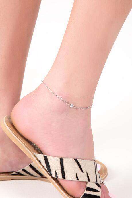Francesca's Adley Double Chain Pav Anklet - Silver