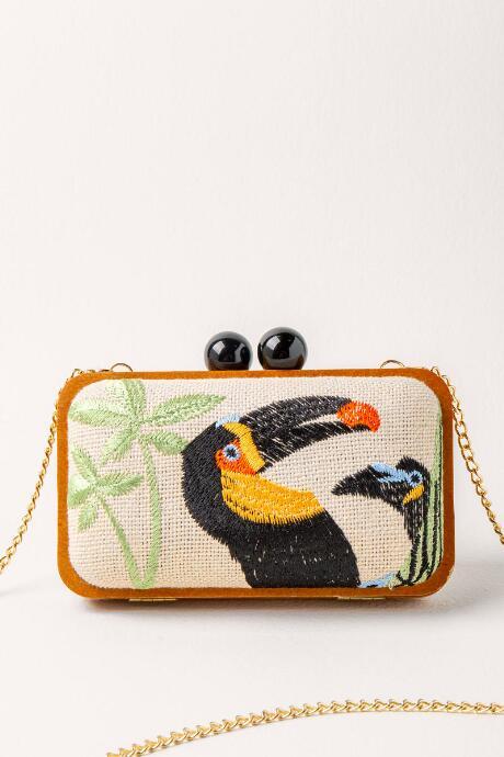 Francesca's Toucan Embroidered Clutch - Natural