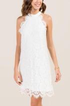 Francesca Inchess Hannah High Neck Eyelash Trim Shift Dress - White