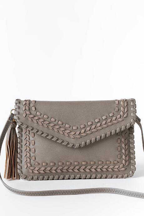 Francesca's Kimberly Whipstitch Envelope Clutch - Light Gray