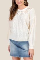 Francesca's Paige Floral Crochet Sweater - Ivory
