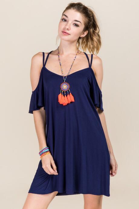 Francesca's Zoe Cold Shoulder Shift Dress - Navy