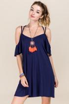 Francesca's Zoe Cold Shoulder Shift Dress - Navy