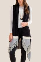 Francesca Inchess Alice Color Blocking Ruana Vest - Black