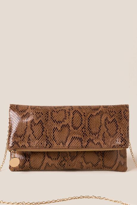 Francesca's Abra Faux Snake Clutch - Brown