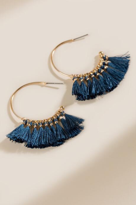 Francesca's Aminah Tassel Hoop Earrings - Pine
