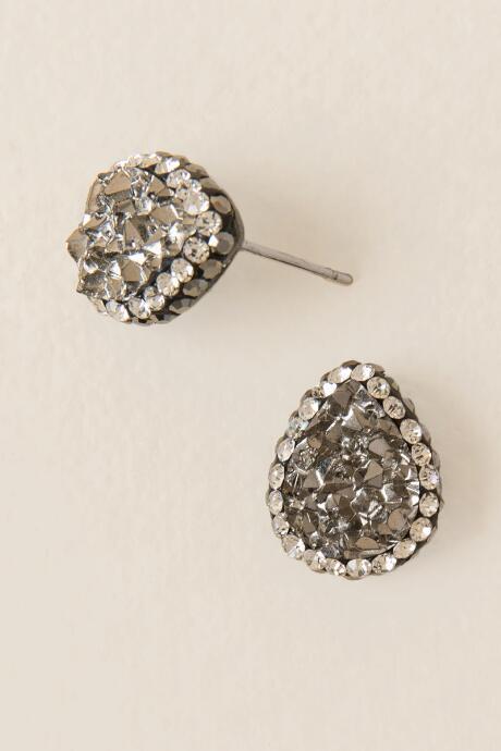 Francesca's Rihanna Druzy Teardrop Stud Earring In Hematite - Hematite