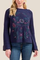Francesca's Tricia Floral Cross Stitch Sweater - Navy