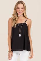 Lush Nelly Strappy Solid Tank - Black