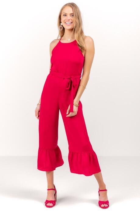 Everly Rachel Ruffle Hem Jumpsuit - Raspberry