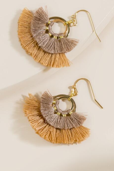 Francesca's Chasity Double Tassel Earrings - Taupe