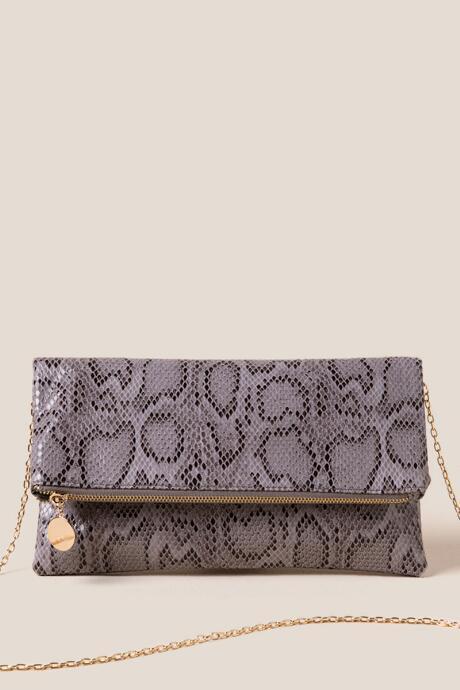 Francesca's Abra Faux Snake Clutch - Gray