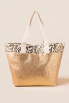Francesca's Lana Metallic Cheetah Beach Tote - Gold
