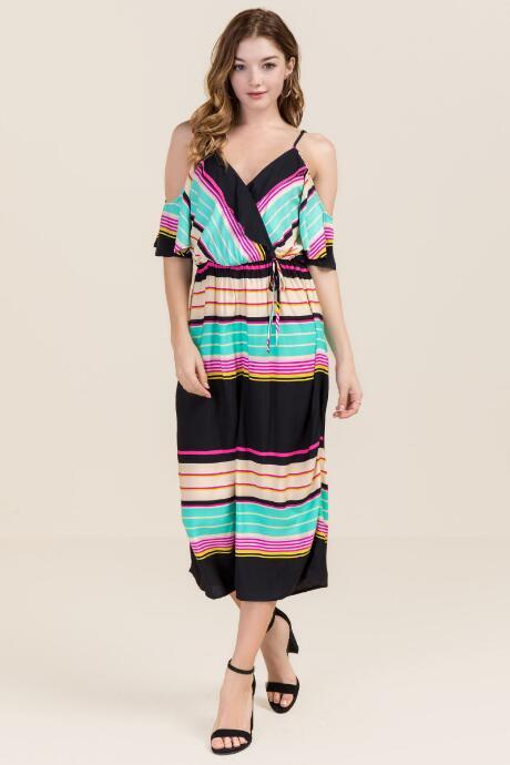 Francesca's Sarah Striped Gaucho Jumpsuit - Black