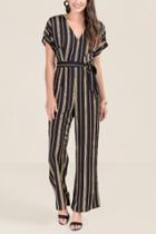Francesca Inchess Eden Open Back Striped Jumpsuit - Black