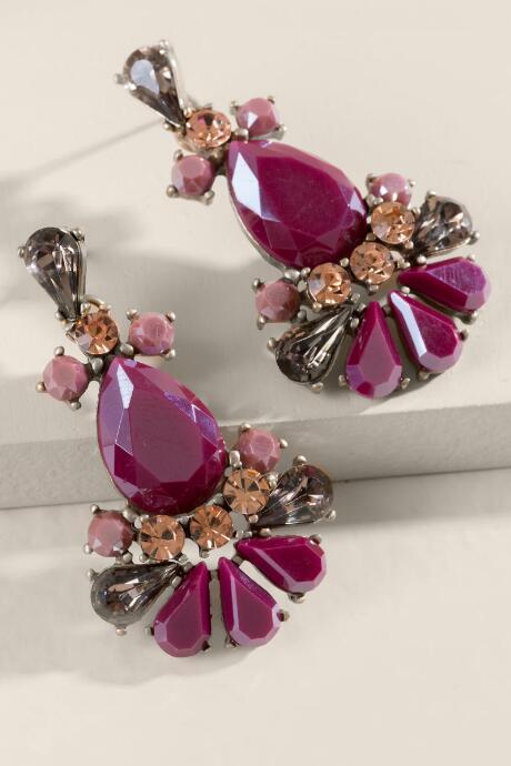 Francesca's Kira Teardrop Stone Chandelier Earrings - Raspberry