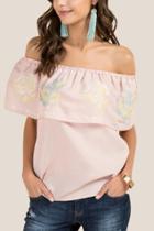 Francesca's Callie Rose Embroidered Off The Shoulder Top - Blush