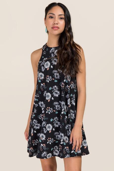 Alya Ramsey Floral Shift Dress - Black
