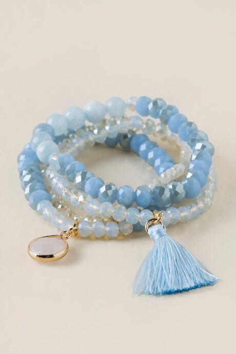 Francesca's Bijou Glass Bead Bracelet In Periwinkle Blue - Periwinkle