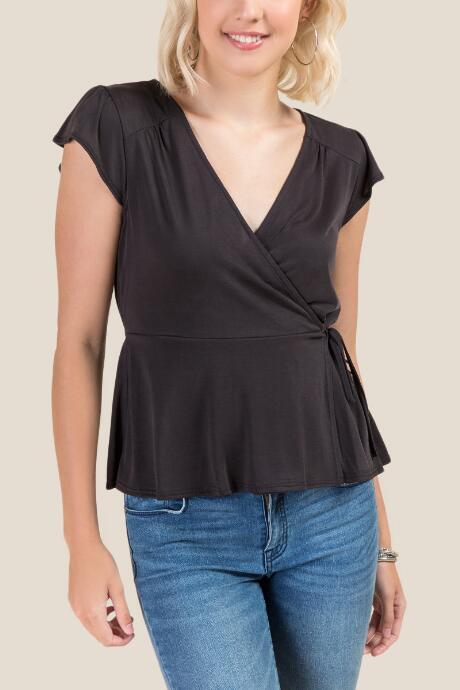 Francesca Inchess Courtney Tie Waist Wrap Top - Black