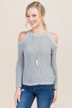 Mi Ami Caito Waffle Cold Shoulder Sweater - Gray