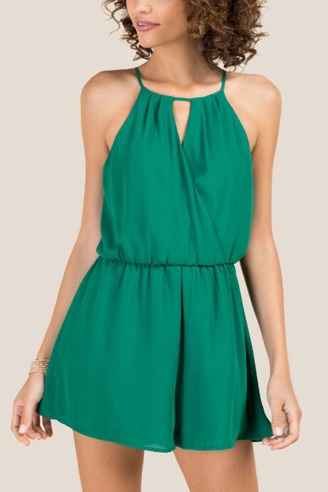 Francesca's Candee Keyhole Neck Romper - Jade