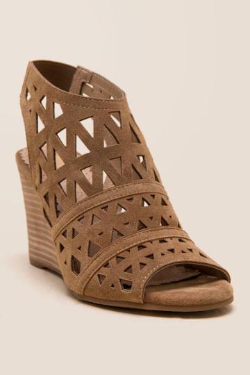 Restricted Jean Cutout Wedge - Camel