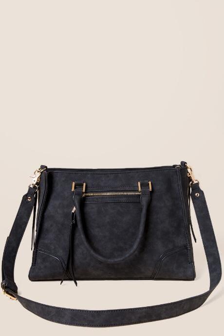 Francesca's Kari Distressed Satchel - Black