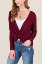 Alya Adalia Wrap Front Pullover Reversible Sweater - Burgundy