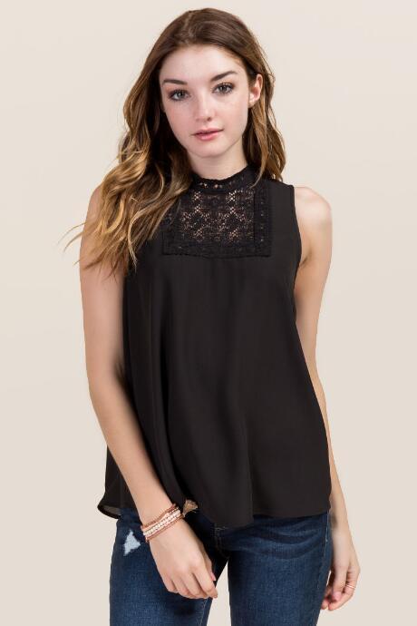 Miami Yasmine High Neck Victorian Tank - Black