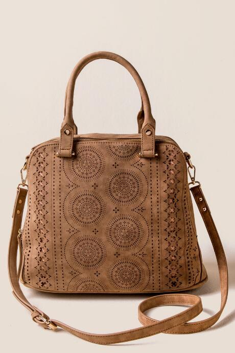 Francesca's Rebecca Perforated Satchel - Cognac