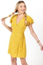 Francesca's Dora Floral Wrap Dress - Mustard