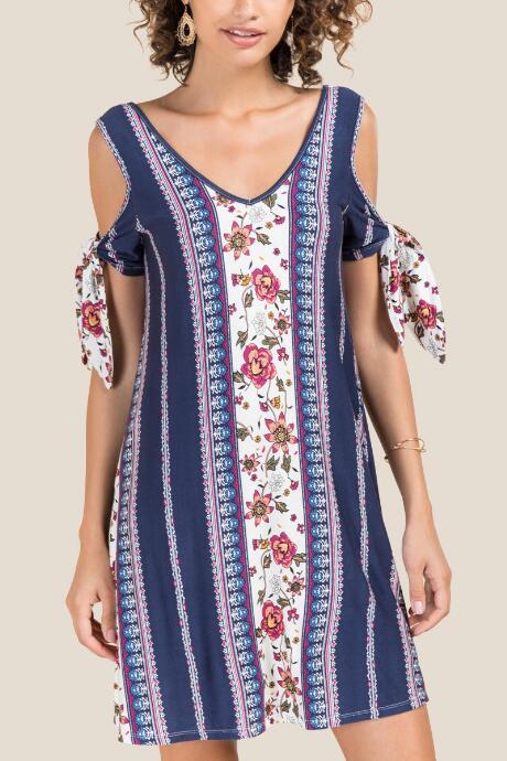 Francesca Inchess Katy Cold Shoulder V-neck Knit Dress - Navy