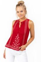 Francesca's Lex Floral Embroidered Tank Top - Red