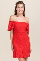 Mi Ami Lechelle Off Shoulder Lace Dress - Red