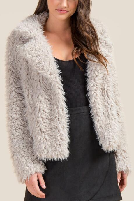 Francesca's Holly Cropped Faux Fur Coat - Gray