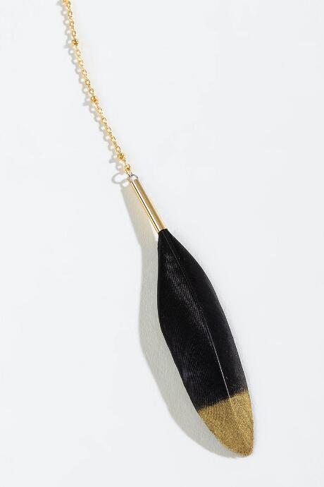 Francesca's Carolina Gold Dipped Feather Y Necklace - Black
