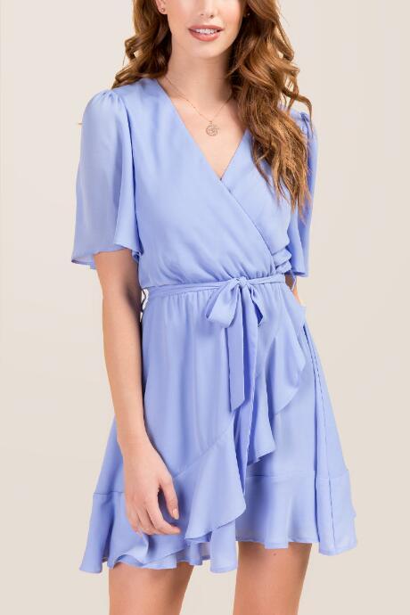 Blue Rain Elina Surplus Tie Waist Ruffle A-line Dress - Oxford Blue