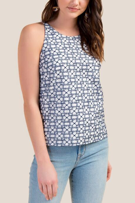 Francesca's Tracey Eyelet Tank Top - Navy