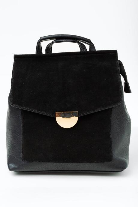 Francesca's Perry Suede Front Flap Backpack - Black