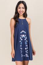 Francesca's Andi Embroidered Cupro Shift Dress - Navy