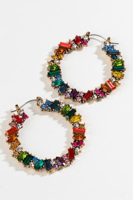 Francesca's Mariana Baguette Hoops In Rainbow - Crystal