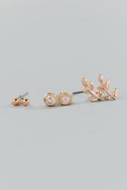 Francesca's Lara Leaf Stud Earring Set - Rose/gold