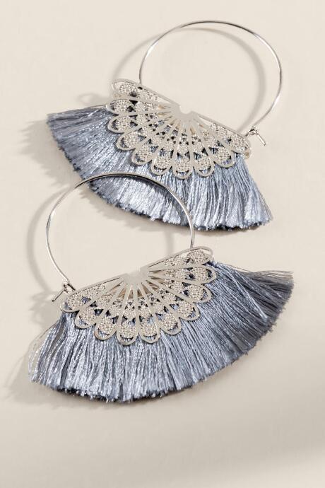 Francesca's Lala Fan Tassel Earrings In Blue - Light Blue