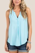 Lush Pleated Front Sleeveless Top - Light Blue