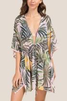 Francesca Inchess Monroe Palm Leaf Lace Trim Kimono Cove-up - Pink