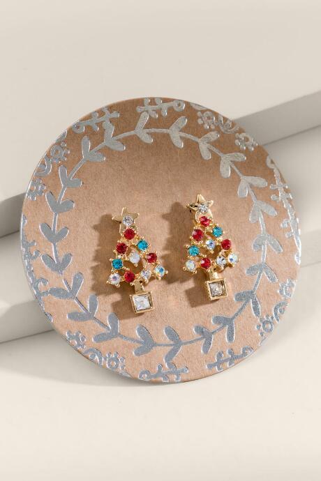 Francesca Inchess Crystal Christmas Tree Studs - Multi